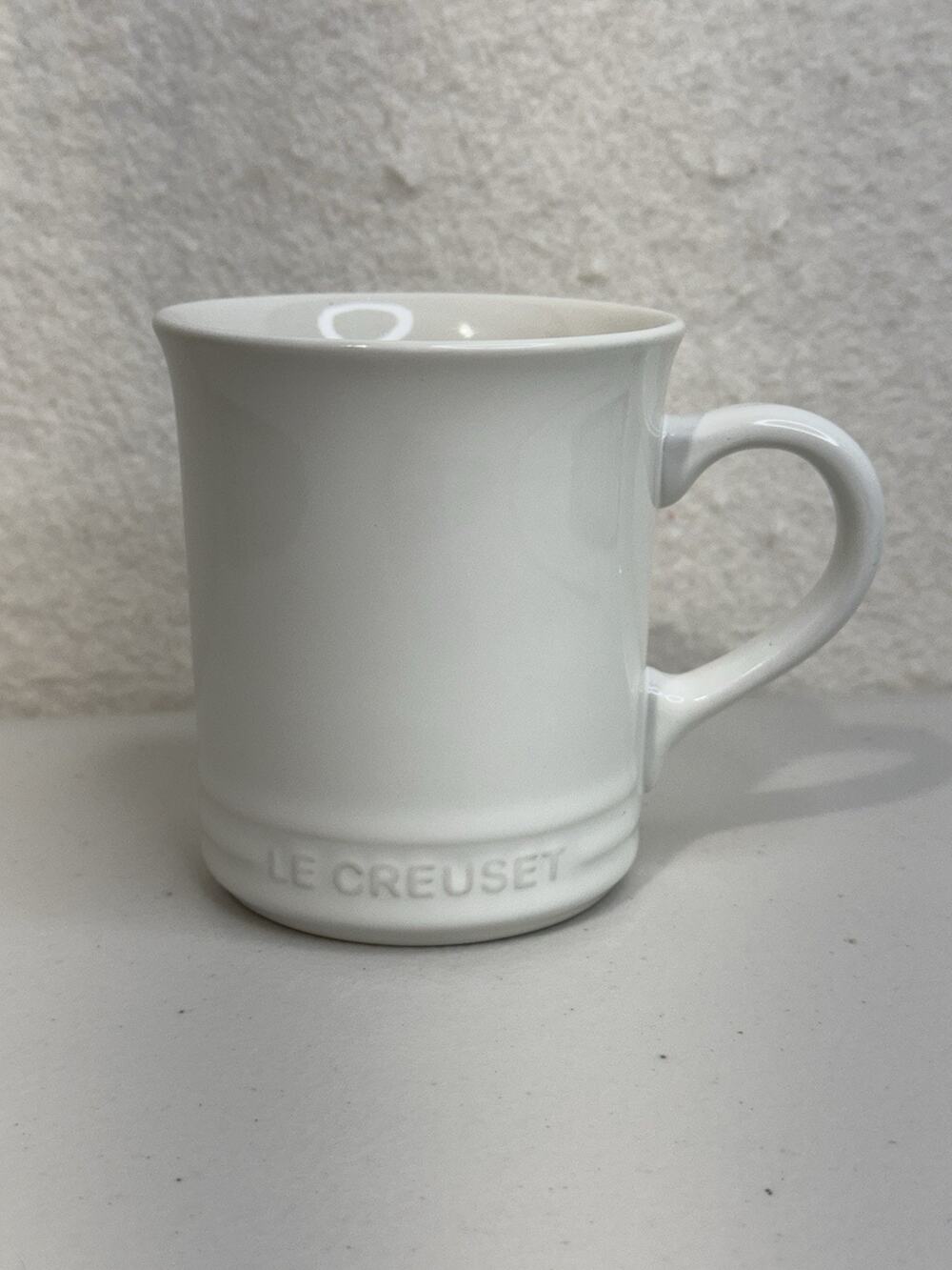 Le Creuset White Enamel Glaze Stoneware Coffee Mug 14oz Minimalist Tea Cup